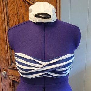 Nautical blue & white strapless bandeau swimsuit bikini top. Sz: M